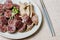 Sundae, Korean Blood Sausage : Pork intestines stuffed with glass noodles, vegetables, sweet rice