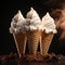 Sundae Symphony: Trio of Vanilla Ice Cream Cones
