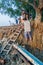 SUNDARBANS, BANGLADESH - NOVEMBER 14, 2016: Tourists enter their boat during a Sundarbans tour, Banglades