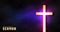 Sunday evening sermon Christian cyber web banner. Religious cyberpunk background with neon cross