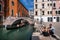 Sunday morning in Venice. Date in Venice. Everyday life of a gondolier. Italy