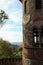 Sundial on circular tower of historical house in Sintra, Portugal