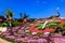 Sundial of flowers on a background of birds and butterflies