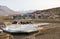 The Sundial made by Lindisfarne and the city center of Longyearbyen in the background, Svalbard