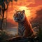 Sundown Majesty: Tiger\\\'s Roar Amidst Jungle Canopy at Sunset