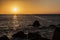 Sundown over the Altantic Ocean at Madeira coastline