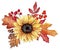 Sunflower arrangement with autumn fall leaves.