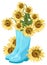 Sunflower bouquet in blue boots Vector. Summer endless concepts