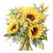 Sunflower Bouquet: Detailed Watercolor In Naturalistic Botanical Art Style