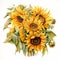 Sunflower Bouquet Watercolor Art: Naturalistic Botanical Style From 1960s Dutch