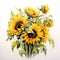 Sunflower Bouquet Watercolor Art - Naturalistic Botanical Style