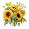 Sunflower Bouquet Watercolor Painting - Naturalistic Botanical Art