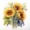 Sunflower Bouquet Watercolor Painting - Naturalistic Botanical Art
