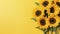 Sunflower bouquet on yellow background. Flat lay, top view Generative AI