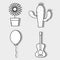 Sunflower, cactus, balloon and guitar festa junina set icon