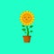 Sunflower character gets bored isolated on a green background. Sunflower character emoticon illustration