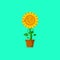 Sunflower character whistling isolated on a green background. Sunflower character emoticon illustration