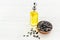 Sunflower cooking oil in bottle with ingredient - sunflower seeds