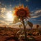 Sunflower in the desert at sunset