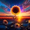Sunflower field at sunset. 3d rendering, 3d illustration. AI generated