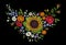 Sunflower field wild floral embroidery arrangement neckline decoration. Fashion textile floral clothing print.Colourful