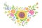 Sunflower field wild floral embroidery arrangement neckline decoration. Fashion textile floral clothing print.Colourful