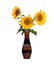 Sunflower flowers in an old porcelain vase isolated on white