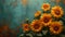 Sunflower Glory on Vintage Blue Wall - Floral Elegance