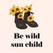 Sunflower greeting card with quotes.Bouquet of flowers in boots.Vector hand drawn