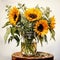 Sunflower In A Jar: Hyper-realistic Digital Painting With Watercolor Style