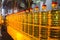 Sunflower oil. Factory line of production and filling of refined oil from sunflower seeds. Factory conveyor of food industry