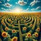 Sunflower Pathway: AI Crafted Endless Maze of Blooming Sunflowers