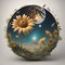 Sunflower and planet in the desert. generative ai