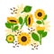 Sunflower and seeds elements abstract vector design background