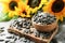 Sunflower Seeds Scattered on a Rustic Table With Sunflowers in Bloom