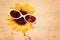 Sunflower with sunglasses on beach