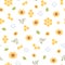 Sunflower sweet honey floral pattern Yellow honeycomb background Cute natural honeycomb illustration