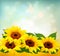 Sunflowers Background With Sunflower And Leaves