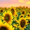 Sunflowers field at sunset