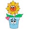 Sunflowers growing in lush pots are beautiful expressions of happy laughter, doodle icon image