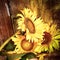 Sunflowers with a grunge rustic wooden background