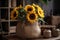 Sunflowers With Large, Yellow Petals And Dark Centers In A Rustic And Natural Burlap. Generative AI