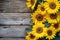 sunflowers on rustic wooden background many wooden slats