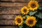 sunflowers on rustic wooden background many wooden slats