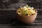 Sunflowers Sprouts in a Wooden bowl