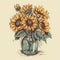 sunflowers vase illustration