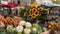 Sunflowers and Vegetables in the Market