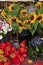 Sunflowers and vegetables for sale at a market in Provence