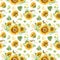 Sunflowers white roses and chrysanthemums - floral seamless pattern.