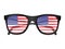 Sunglasses with American flag reflection.